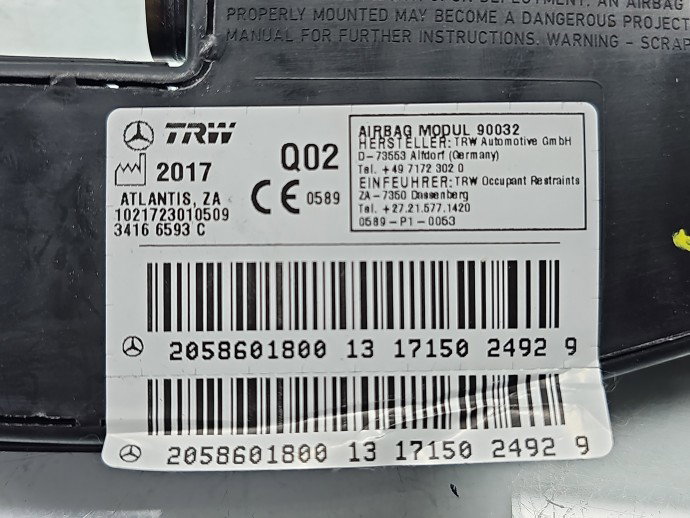 Airbag lateral stanga Mercedes Clasa C (W205) [Fabr 2014-prezent] 2058601800