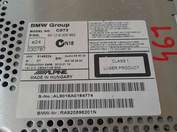 Radio CD 9205962 Bmw 3 (E90) [Fabr 2005-2011] 2.0 N47