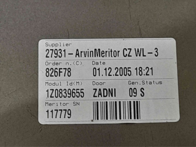 Macara manuala geam stanga spate Skoda Octavia 2 (1Z3) [Fabr 2004-2013] 1Z0839655