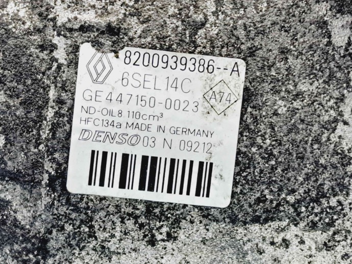 Compresor clima Renault Megane 3 (B95) [Fabr 2008-2016] 8200939386 1.5 DCI K9K834 66KW / 90CP  