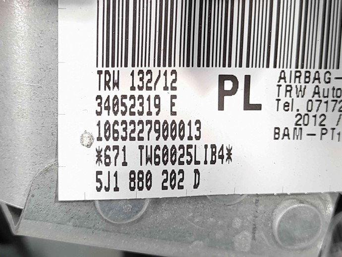 Kit airbag Skoda Fabia 2 (5J, 542) [Fabr 2007-2014] 6R0959655K /5J1880202