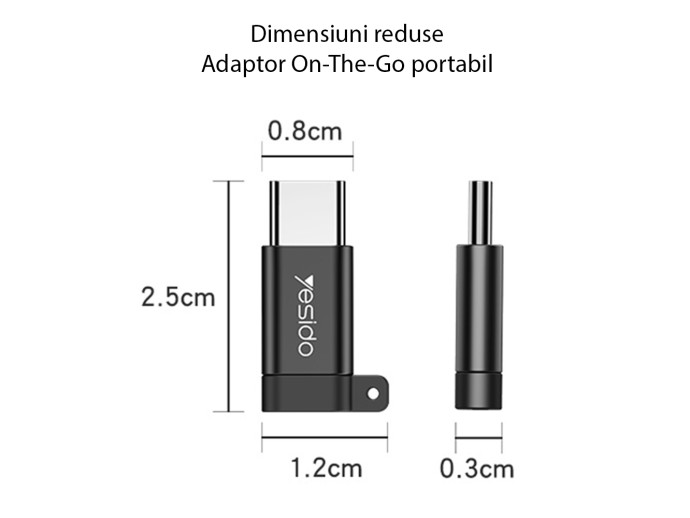 Adaptor Micro-USB la Type-C OTG Yesido GS04, plug & play, 480Mbps