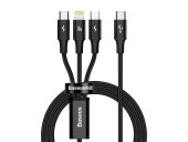 Cablu USB-C 3in1 Seria RAPID, micro USB / Lightning / USB-C, 20W, 150 cm negru Baseus