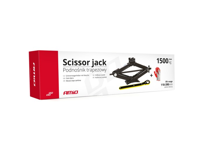 Cric trapezoidal cu cheie cu clichet 2T, 11-39cm + manusi de lucru