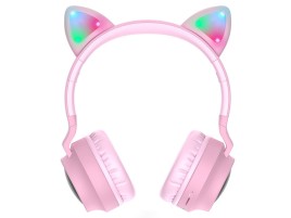 Casti cu urechi de pisica wireless Hoco W27, cu LED, roz