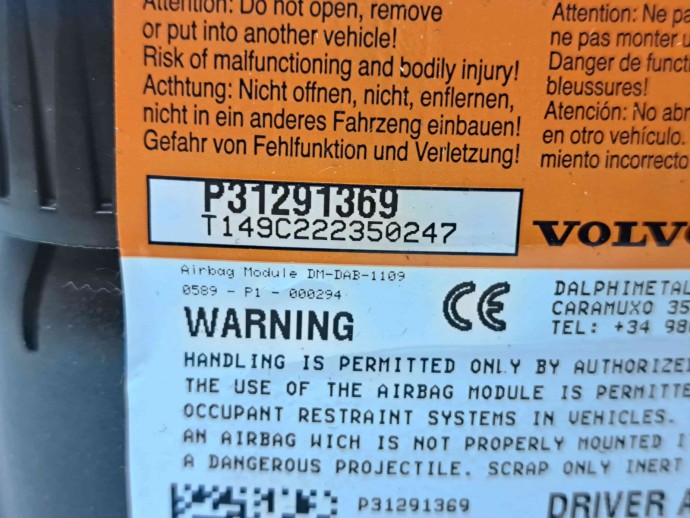  Airbag volan Volvo V40 [Fabr 2013-2019] 31291369