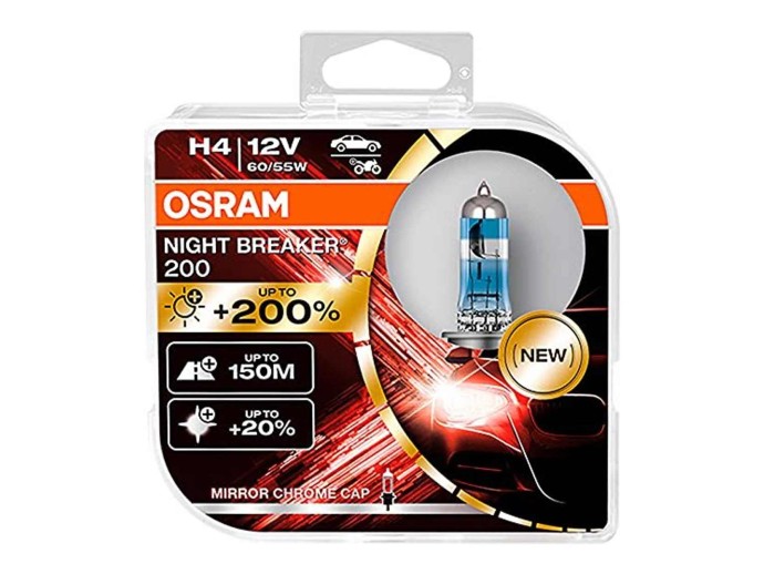 SET 2 BECURI 12V H4 60/55 W NIGHT BREAKER +200% OSRAM
