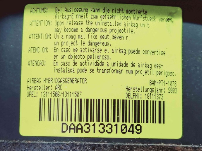   Airbag volan Opel Corsa C (F08, F68) [Fabr 2000-2005] 13111506