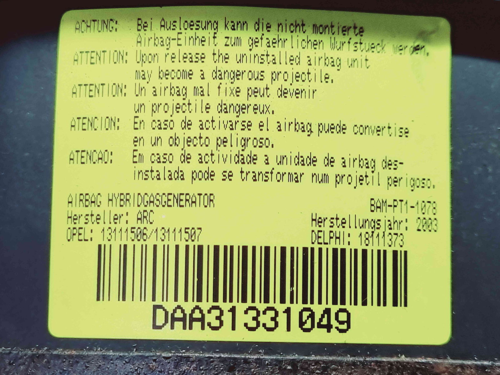 Airbag volan Opel Corsa C (F08, F68) [Fabr 2000-2005] 13111506 - imagine 3