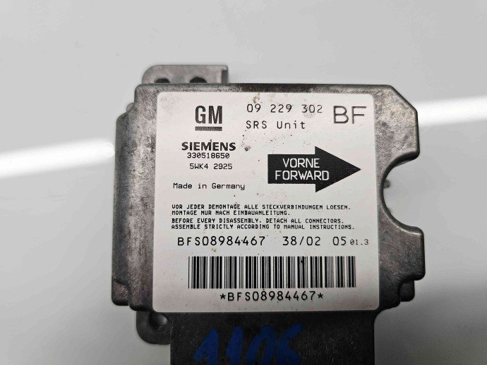 Calculator airbag Opel Astra G [Fabr 1998-2004] 09229302 1.6 Benz Z16XE 74KW / 101CP