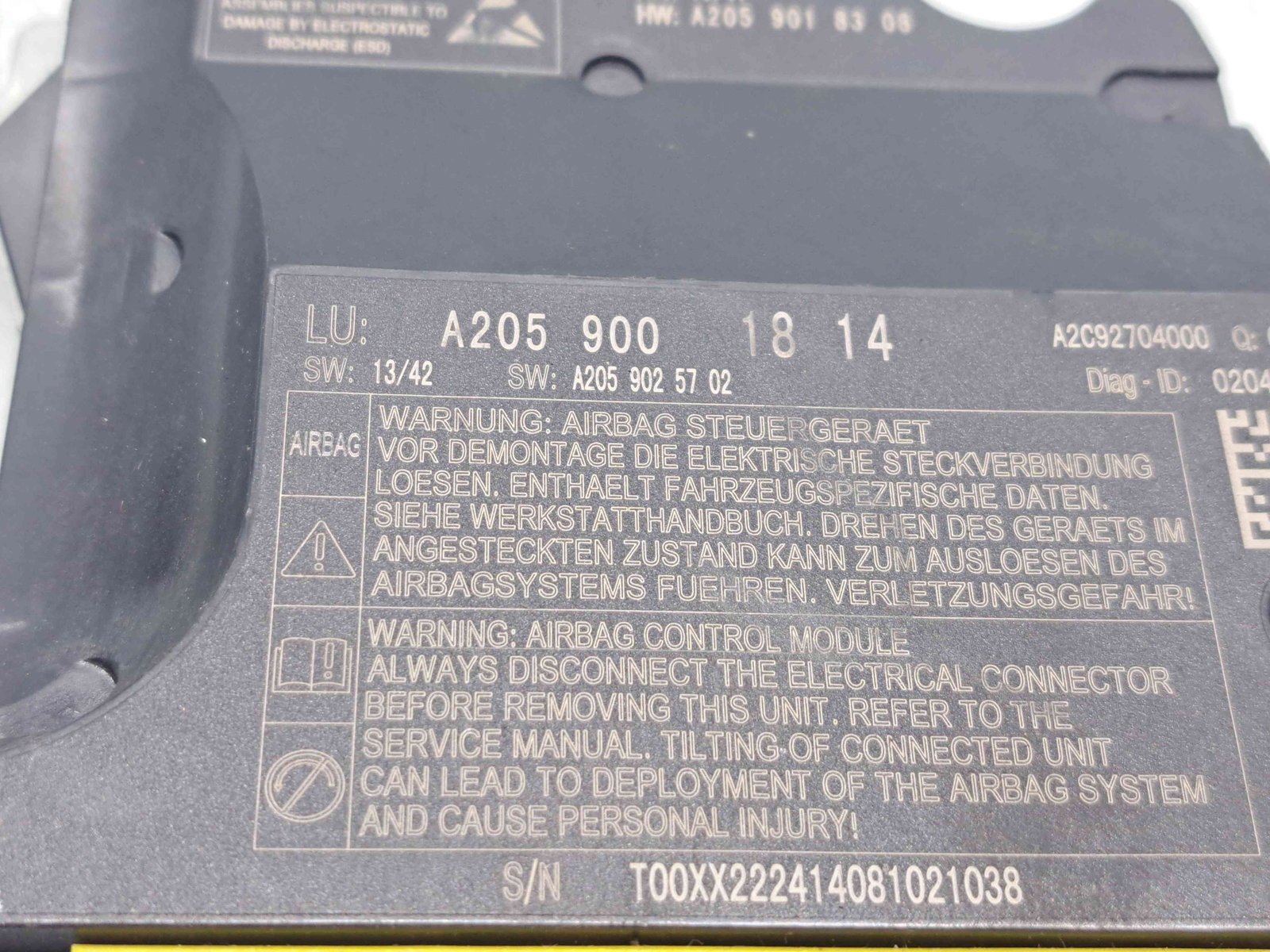Calculator airbag Mercedes Clasa C Combi (W205) [Fabr 2015-prezent] A2059001814 2.2 CDI 651921 150KW / 204CP - imagine 3