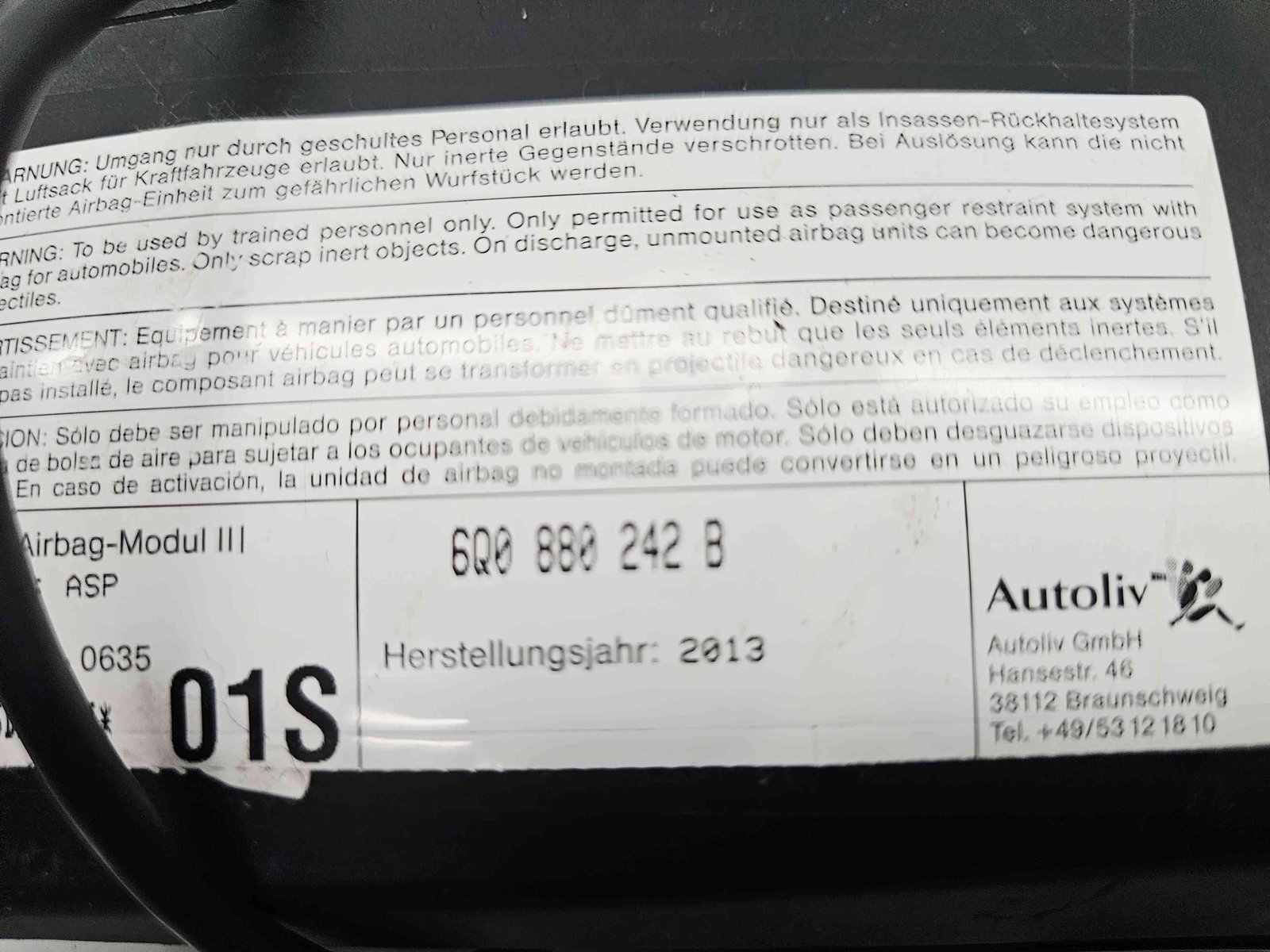 Airbag scaun dreapta Skoda Fabia 2 (5J, 542) [Fabr 2007-2014] 6Q0880242B - imagine 2
