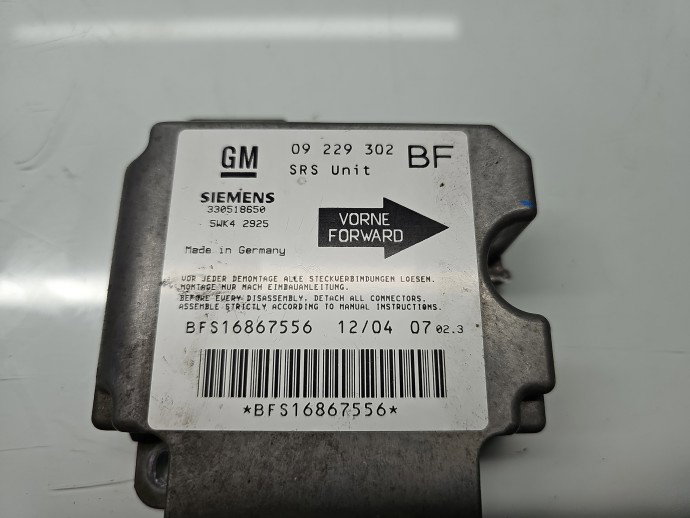 Calculator airbag Opel Astra G Combi (F35) [Fabr 1998-2004] 09229302BF 1.7 DTI Y17DT 55KW / 75CP