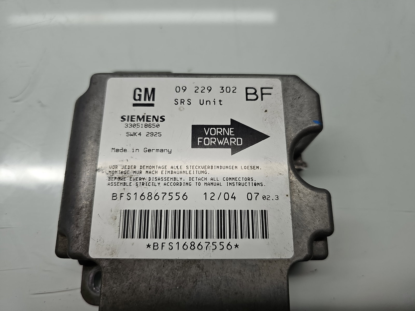 Calculator airbag Opel Astra G Combi (F35) [Fabr 1998-2004] 09229302BF 1.7 DTI Y17DT 55KW / 75CP - imagine 5