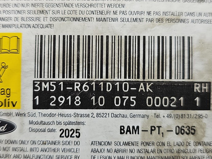 Airbag lateral dreapta Ford Kuga I [Fabr 2008-2012] 3M51-R611D10-AK
