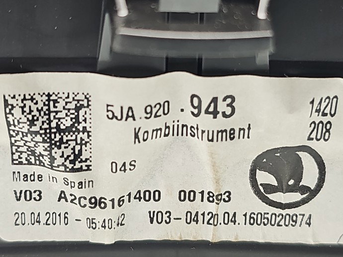 Ceas bord Skoda Rapid (NH3) [Fabr 2012-2019] 5JA920943