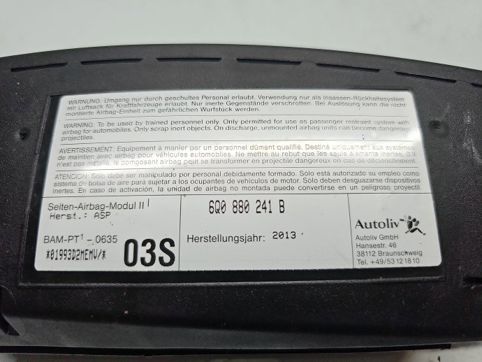 Airbag lateral stanga Skoda Fabia 2 (5J, 542) [Fabr 2007-2014] 6Q880241B