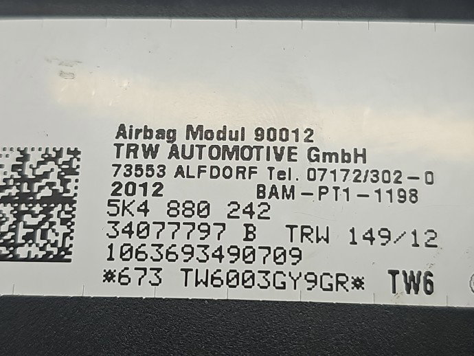 Airbag lateral dreapta Volkswagen Golf 6 (5K1) [Fabr 2009-2013] 5K4880242